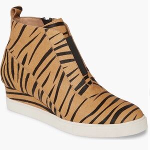 Linea Paolo Tan and Black Striped Wedge Sneakers